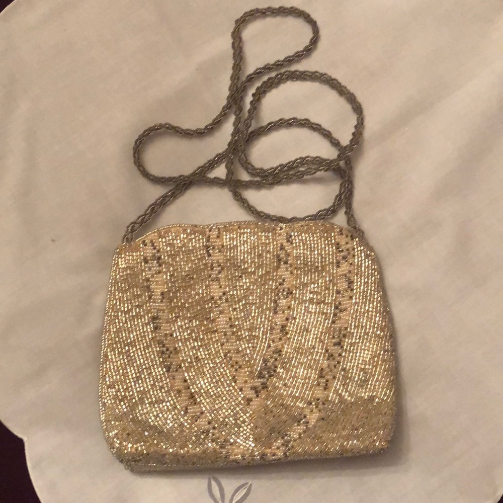 Silver White Grey Glass Beaded Evening Bag